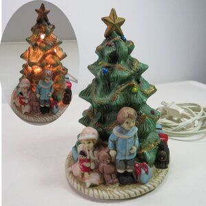 Vintage Inspired Christmas Tree, Children, Train & Gifts Resin Lamp Holiday